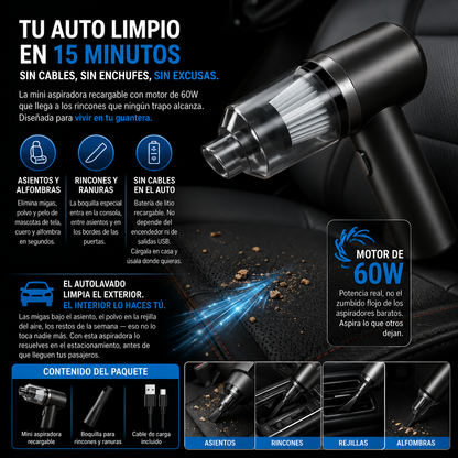 VacuCar Limpia tu auto al tiro, sin cables