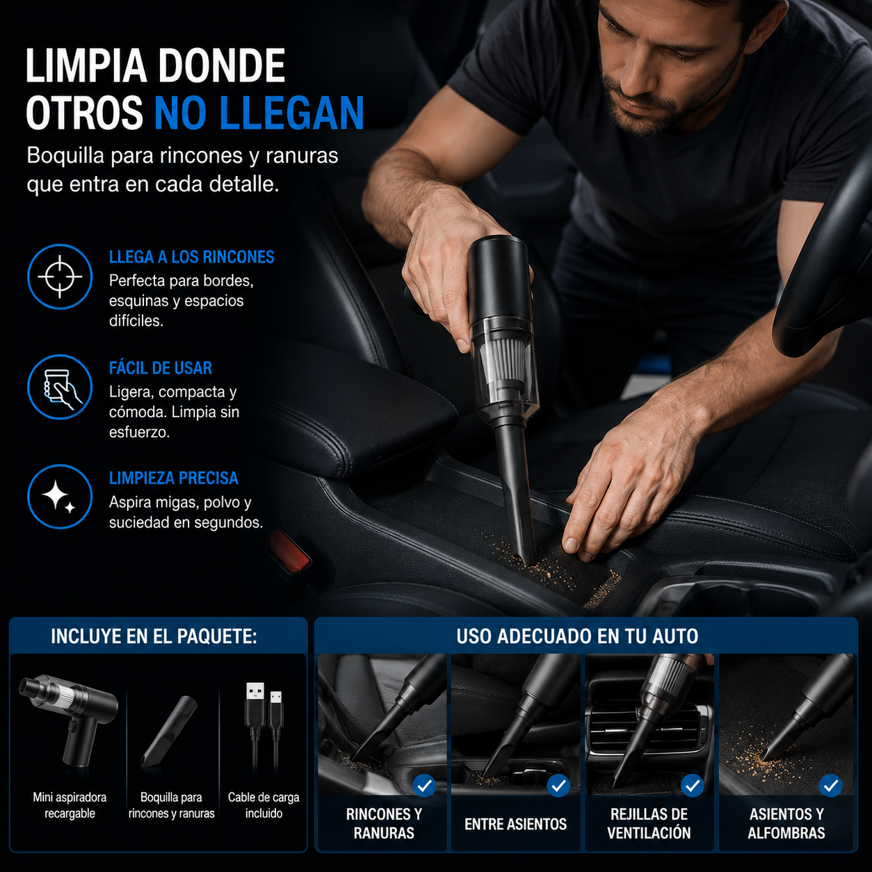 VacuCar Limpia tu auto al tiro, sin cables