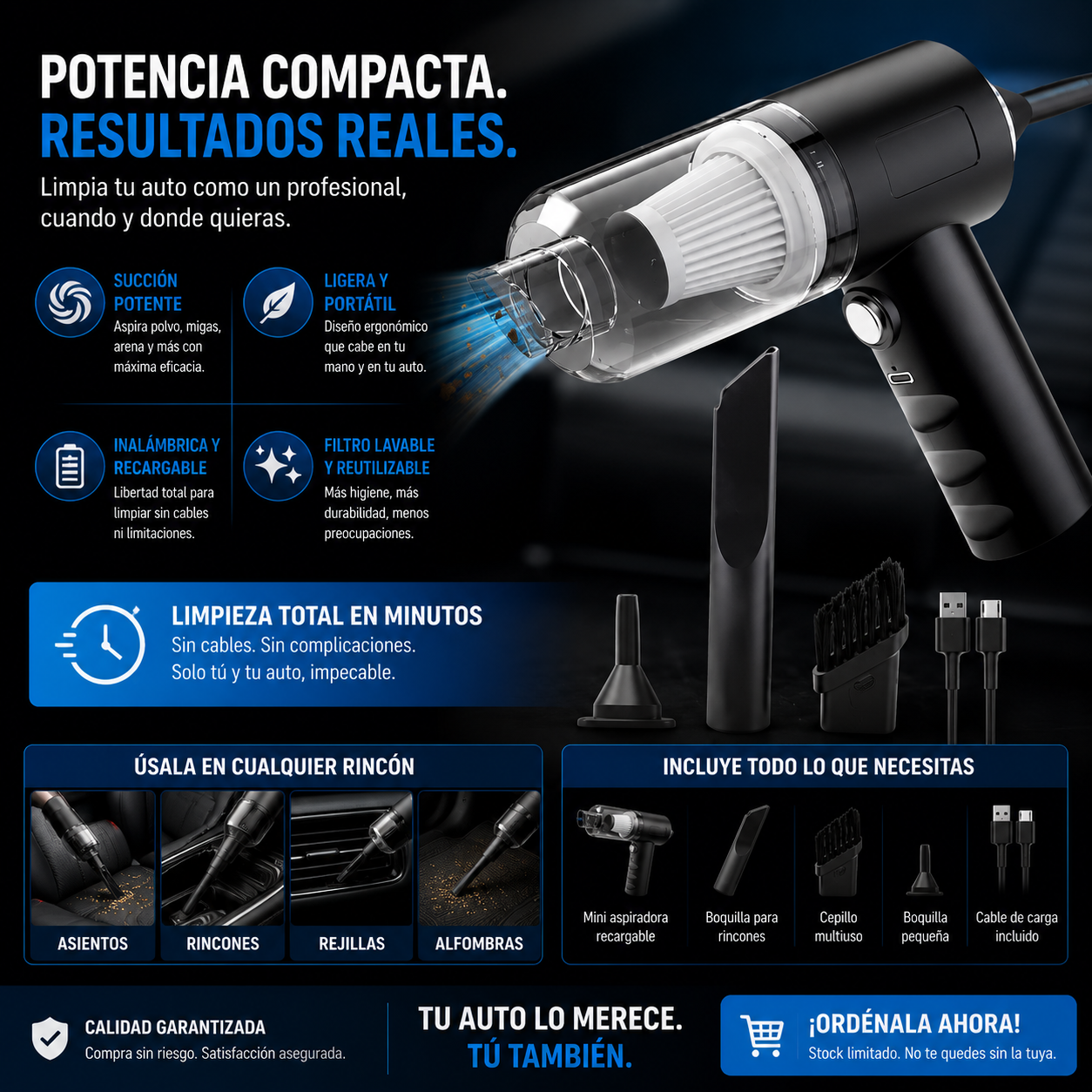 VacuCar Limpia tu auto al tiro, sin cables