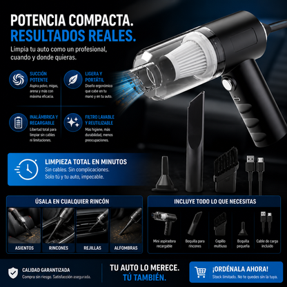 VacuCar Limpia tu auto al tiro, sin cables