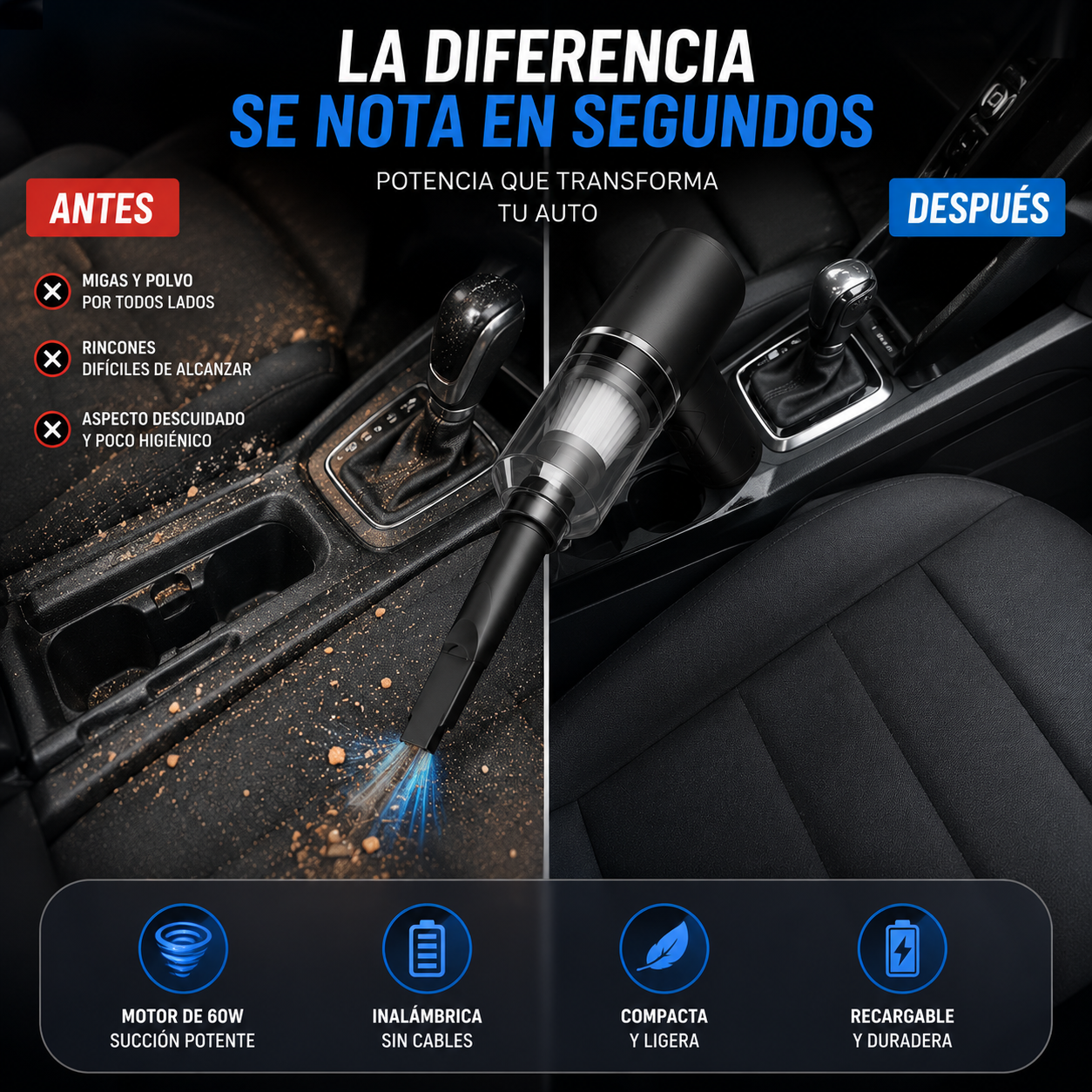 VacuCar Limpia tu auto al tiro, sin cables